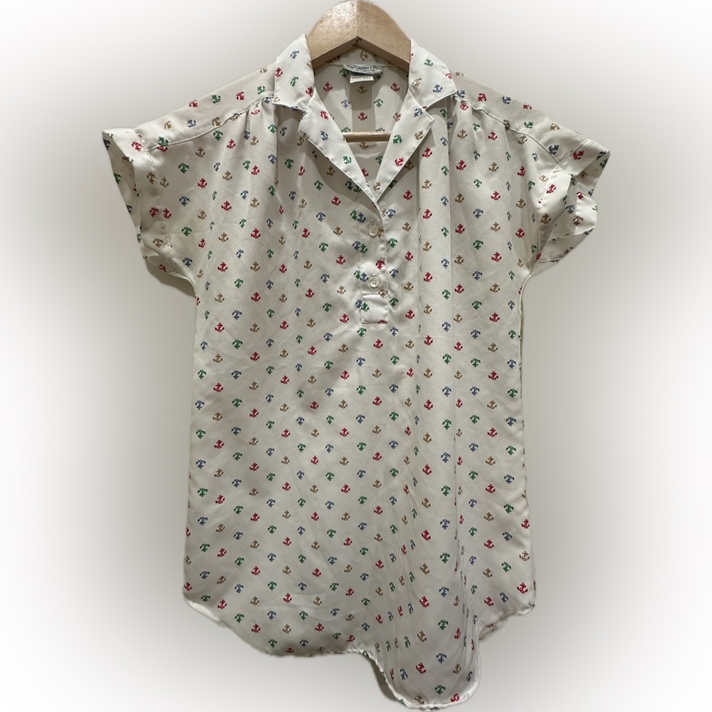 Levi's Vintage Nautical Anchor Print Cap Sleeve Collared Popover Blouse